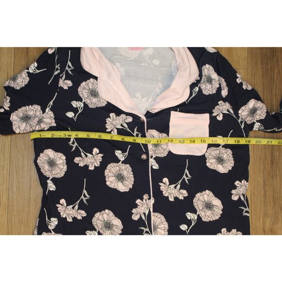 Liz Claiborne Pajama Set Navy Pink Floral Cotton Long Sleeve Sleepwear M - Picture 8 of 9